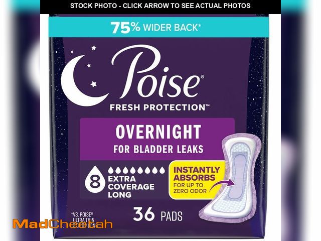 Lot 74-12976626 - Poise Overnight Incontinence &amp; Postpartum Pads for Bladder Leaks, 8 Drop Extra Coverage, 36 Coun...