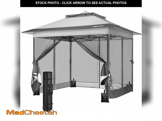 Lot 74-14392653 - VIVOHOME 10 ft. x 10 ft. Double-Tiered Roof Pop Up Grey Canopy with Mosquito Netting - UNUSED