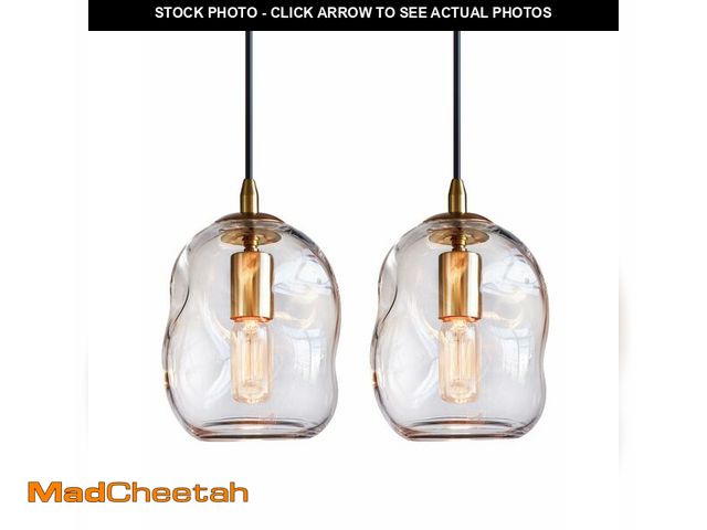Lot 74-13322120 - CASAMOTION Pendant Lights Kitchen Island 2 Pack Modern Contemporary Clear Glass Organic Globe Brass ...