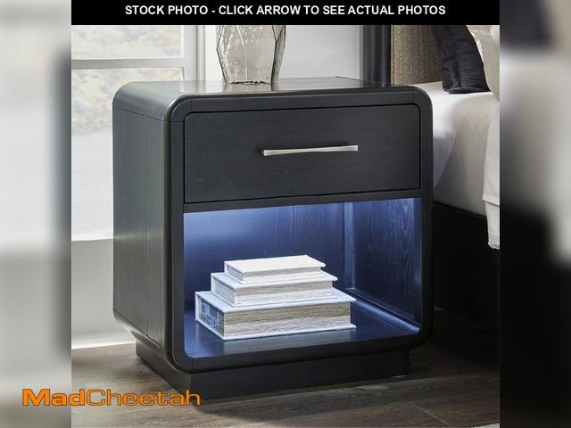Lot 74-13821232 - Signature DESIGN BY ASHLEY Rowanbeck Black 1 Drawer Nightstand - USED