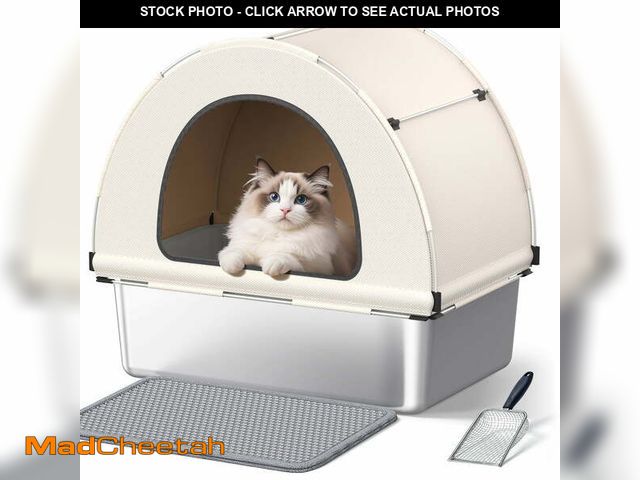 Lot 74-12835514 - Stainless Steel Cat Litter Box 85L, Tent Cover&amp;Telescopic Shovel,Extra Large Enclosed Cat Litter...