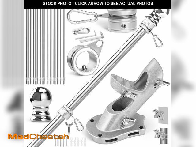 Lot 74-14423296 - Anovo Flag Pole Kit- Upgraded Holder, Stainless Steel 7 FT Flag Poles with1 Inch Metal 360ÃÂ° Rotat...