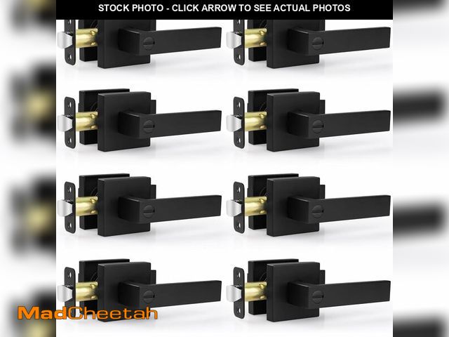 Lot 74-12971809 - Estmoon 8 Pack Door Handles Black Interior Door Knobs, Keyless Privacy Door Levers with Lock Heavy D...