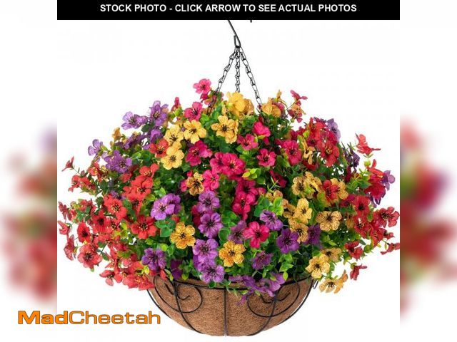 Lot 74-12308022 - HyeFlora Artificial Faux Hanging Plants Flowers Basket for Summer Outdoor Outside Decoration, Fake S...