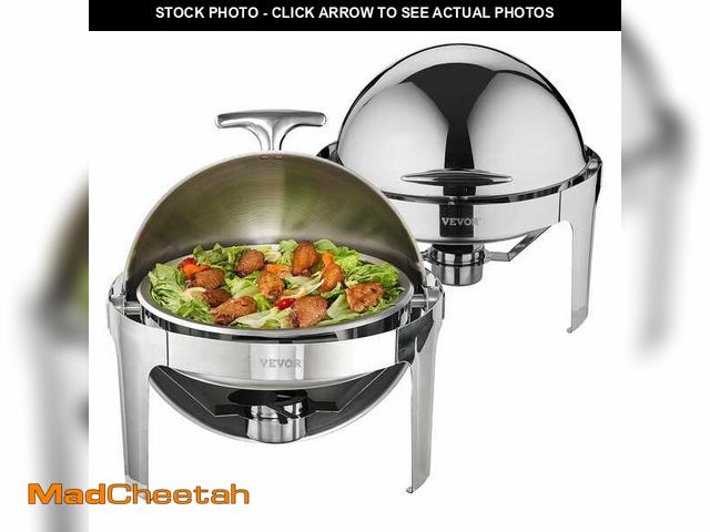 Lot 74-13821523 - VEVOR Roll Top Chafing Dish Buffet Set 6 qt. Stainless Steel Chafer with 2 Full Size Pans Round Chaf...