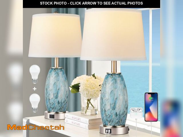 Lot 74-14061791 - Lovlast Table Lamps Set of 2 with 3-Way Lighting Modes, USB &amp; Type C Ports - Coastal Modern Styl...