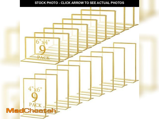 Lot 74-12701798 - Hoteam 18 Pack Acrylic Sign Holder 4 x 6 Inch Gold Frames Wedding Table Number Holders, Double Sided...