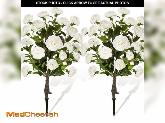Lot 74-14269688 - Lunmon 2 Pack 3ft Artificial Camellia Plants Tree 36" Faux Camellia Flower with Spike UV Resistant R...