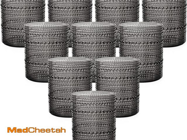 Lot 74-12123570 - YOUBET 24PCS Plastic Drinking Glasses - 14OZ Black Hobnail Drinkware Glasses - Vintage Glassware Tex...