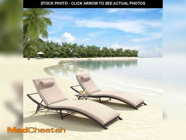 Lot 74-12533891 - Halmuz 3-Piece Wicker Outdoor Adjustable Chaise Lounge with Cushion Sand - UNUSED