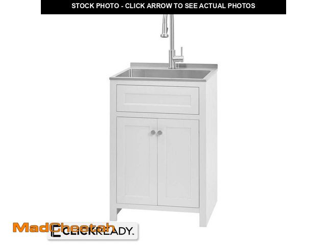 Lot 74-13821524 - Glacier Bay 24 in. W Drop-In Laundry Sink with Faucet and Ready to Assemble Cabinet with CLICKREADY ...