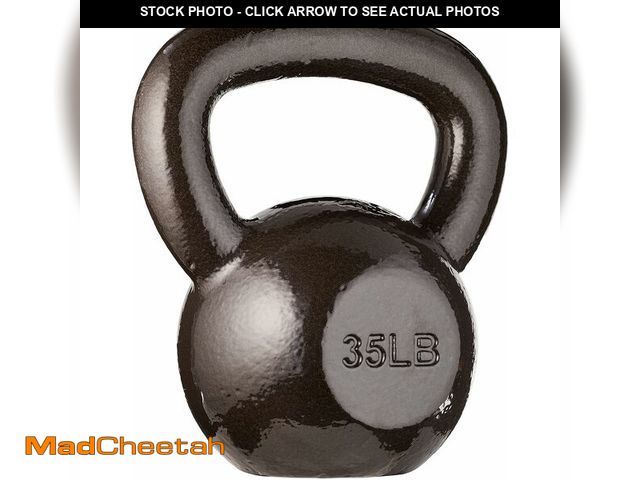Lot 74-13696329 - Basics Cast Iron Kettlebell for Strength Training, Wide Handle with Comfortable Grip, 35 Pounds, Bla...
