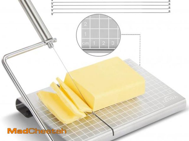 Lot 74-11556981 - Stainless Steel Cheese Slicer with 10 Replacement Wires, Metal Cheese Cutter and Cutting Board - For...