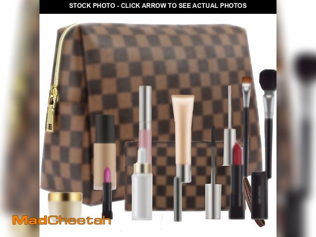 Lot 74-12709601 - BAGCRAZY Makeup Bag, Cosmetic Bag, Portable Leather Large Checkered Makeup Bag, 2 Pack Large Capacit...