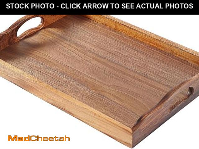 Lot 74-12329499 - MOOKOMI Nature Walnut Wooden Serving Tray with Handles, Solid Wood Food Tray for Coffee, Breakfast, ...