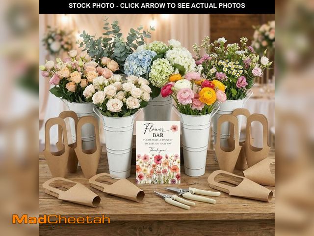 Lot 74-14477859 - LEIFIDE Flower Bar Buckets Set Kit Bloom Bar Supplies Include Wood Sign Gift Bags Iron Bucket Garden...