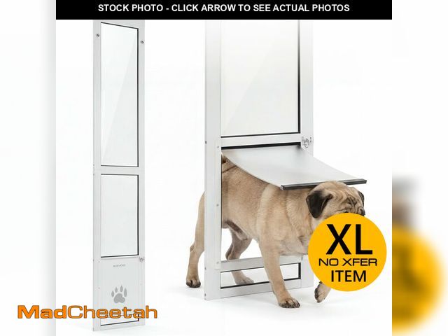 Lot 74-14356011 - (MISSING HARDWARE) Slevoo Sliding Glass Dog Door, Height Adjustable 79 1/5" to 82" (Medium) - USED