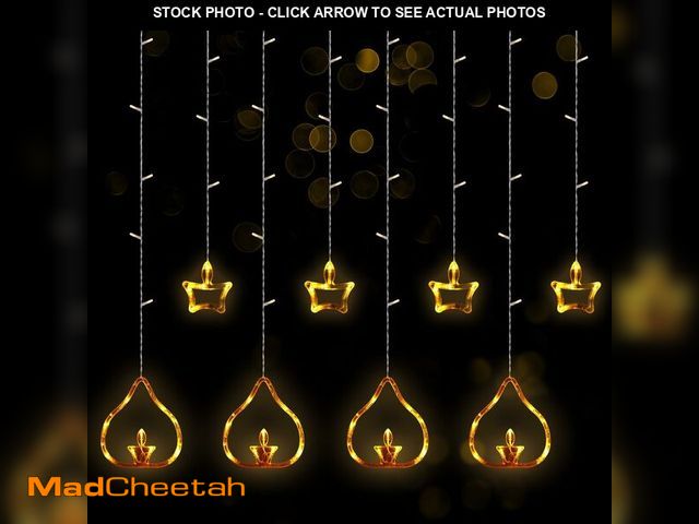 Lot 74-12977231 - Riakrum 2 Pcs 8.2 ft Diya Lights Diwali String Lights Curtain 120 LED Lights Indoor Light Lamps for ...