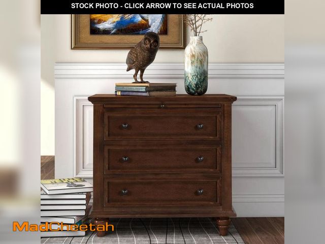 Lot 74-12492802 - Harper &amp; Bright Designs Brown Classic 3-Drawer 28 in. W Nightstand with Pull Out Tray - UNUSED