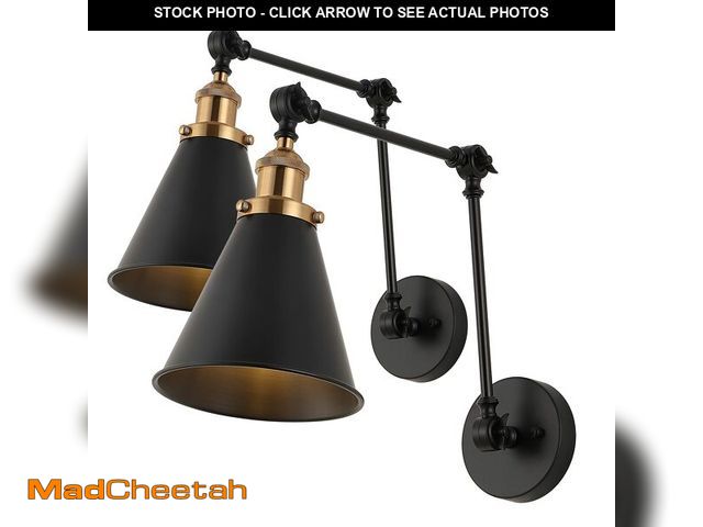 Lot 74-13787034 - JONATHAN Y 7" Black/Brass Gold Classic Industrial Metal Adjustable Arm LED Wall Sconce for Bedside R...