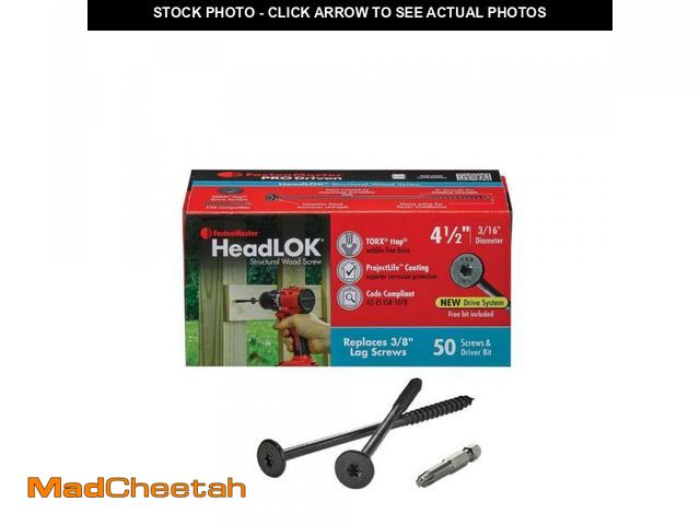 Lot 74-12532373 - FastenMaster 4-1/2 in. HeadLOK Structural Wood Screws Flat Head Wood Screws, Black (50-Pack) - UNUSE...