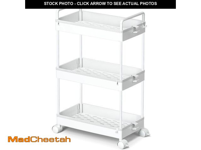 Lot 74-14431333 - Ronlap 3 Tier Slim Rolling Storage Cart with Wheels Utility Organizer,White - UNUSED