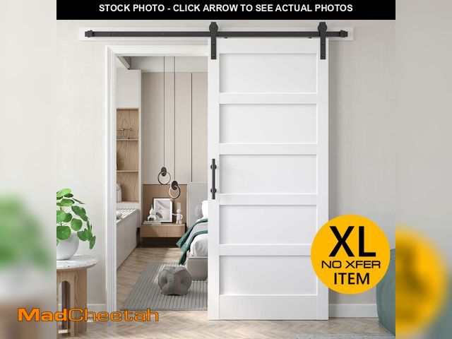Lot 74-12570104 - Fredbeck 38x84 inch White Barn Door with 6.6 FT Sliding Door Hardware Kit Included &amp; Handle,MDF,...