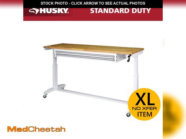 Lot 74-14344231 - Husky 72 in. W x 24 in. D 2-Drawer Adjustable Height White Worktable with Solid Wood Top - UNUSED