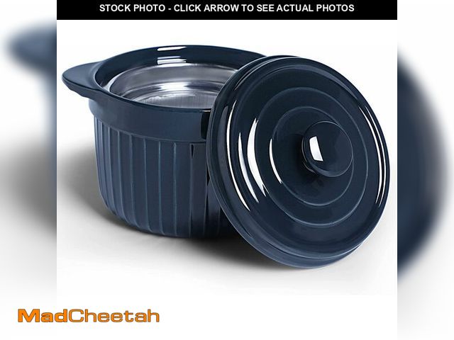 Lot 74-12324744 - Ceramic Bacon Grease Container Keeper with Strainer, Frying Oil Storage Can, Navy - UNUSED