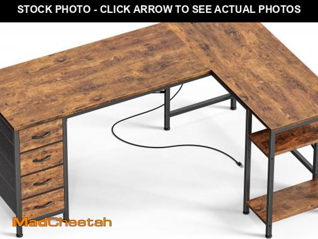 Lot 74-12538904 - Huuger 55 Inch L Shaped Desk with Fabric Drawers, Reversible Computer Gaming Desk with Power Outlets...