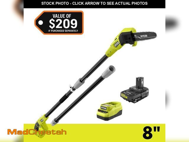 Lot 74-13226366 - RYOBI ONE+ 18V 8 in. Cordless Oil-Free Pole Saw with 1.5 Ah Battery and Charger - UNUSED
