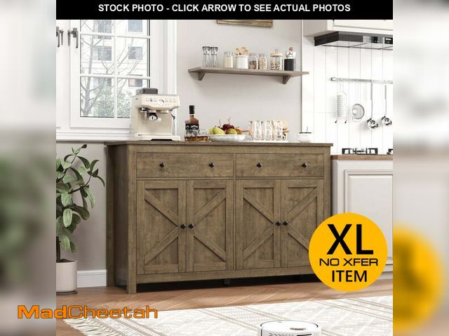 Lot 74-12891753 - Homfa 55.1''W Farmhouse Buffet Cabinet with Storage, 4-Doors 2-Drawers Wood Sideboard with Adjustabl...