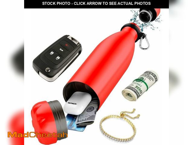 Lot 74-12711171 - Diversion Safe Water Bottle - Red- Stainless Steel Bottle with Hidden Compartment for Cards, Keys, C...
