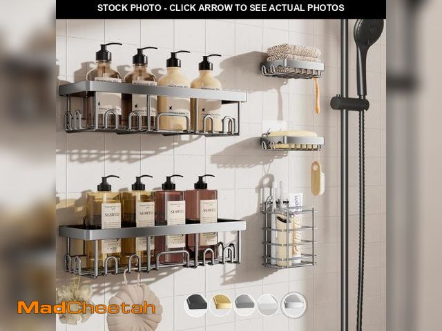 Lot 74-12053043 - Veken Adhesive Shower Caddy 5-Pack,Heavy Weight Bearing,Large Wall Mounted Shower Shelves Rack,Organ...