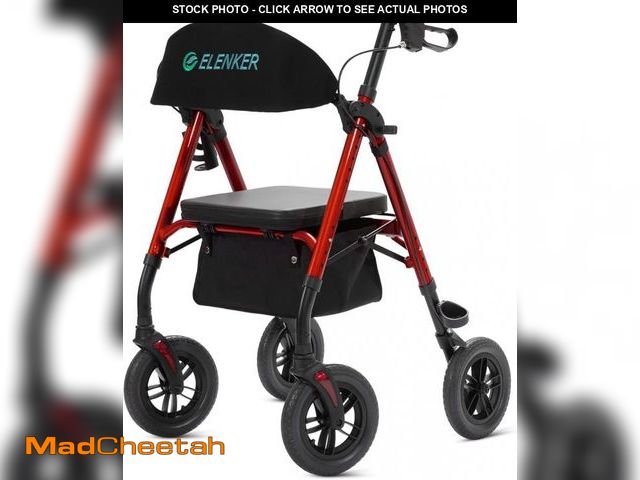 Lot 74-12365940 - ELENKER All-Terrain Rollator Walker with 10" Non-Pneumatic Wheels, Sponge Padded Seat and Backrest, ...