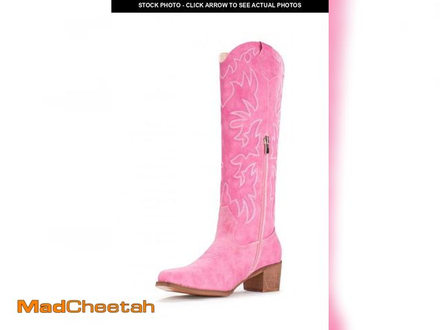 Lot 74-12217014 - IUV Cowboy Boots For Women Knee High Western Cowgirl Boots Snip Toe Side Zipper Chunky Heel - USED