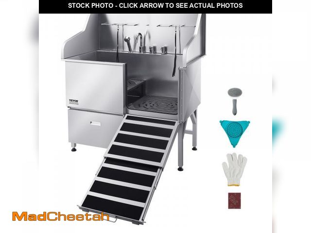 Lot 74-12277453 - VEVOR Professional 304 Stainless Steel Dog Bathing Station, 50 inch Pet Grooming Tub w/Anti-Slip ram...