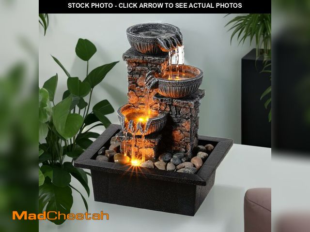 Lot 74-14353019 - Kalona Tabletop Waterfall Fountain 3 Bowls with LED Light, Soothing Water Flow Sound, Zen Meditation...