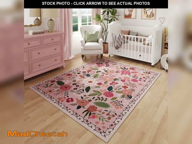 Lot 74-14213140 - Rugcomf Area Rug 4x6 Rug Washable Boho Rugs Non Slip Low Pile Floral Small Carpet for Bedroom, Bedsi...