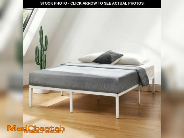 Lot 74-11890232 - Mellow 14  Metal Platform Bed Frame  Heavy-Duty Steel Slats  White  King - USED