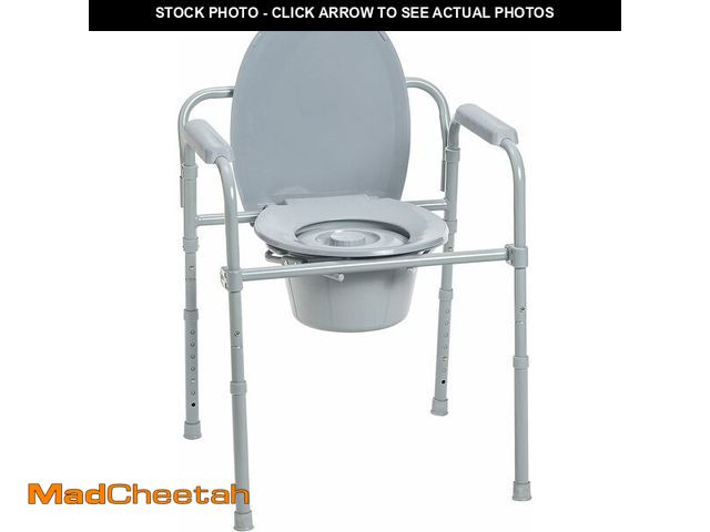 Lot 74-13041986 - Drive Medical RTL11158KDR Folding Steel Bedside Commode Chair, Portable Toilet, 350 Pound Weight Cap...