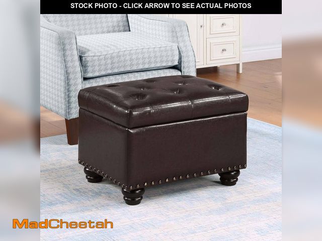 Lot 74-12464870 - Convenience Concepts Designs4Comfort 5th Avenue Espresso Faux Leather Tufted Storage Ottoman - UNUSE...