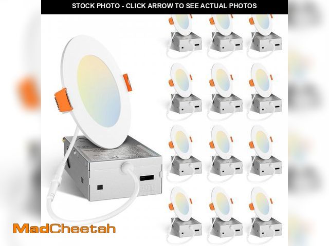 Lot 74-12212905 - Amico 12 Pack 4 Inch 5CCT Ultra-Thin LED Recessed Dimmable Can/Ceiling Light with Junction Box, 2700...