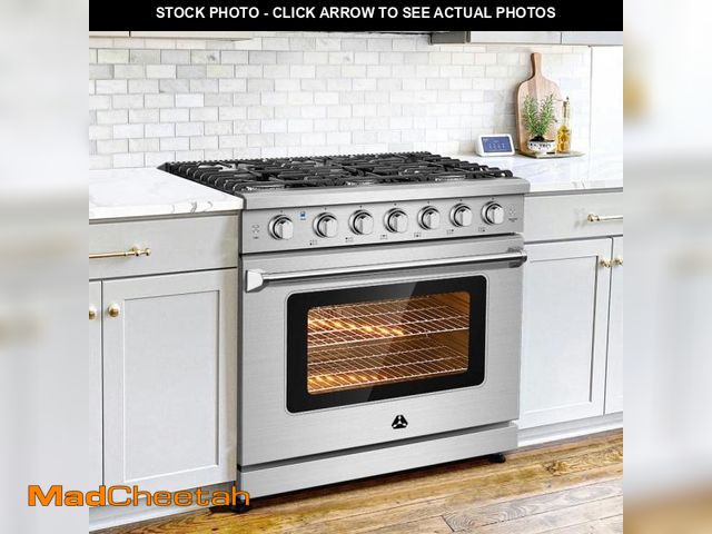 Lot 74-12518039 - Sunmaki 36 in. 6-Burners Freestanding and Slide-In Gas Range in Stainless Steel with Commercial conv...