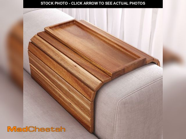 Lot 74-14146376 - Danfoxer Sofa Arm Tray,Acacia Wood Folding Couch Arm Tray,Sofa Armrest Trays with Anti-Slip Pad for ...