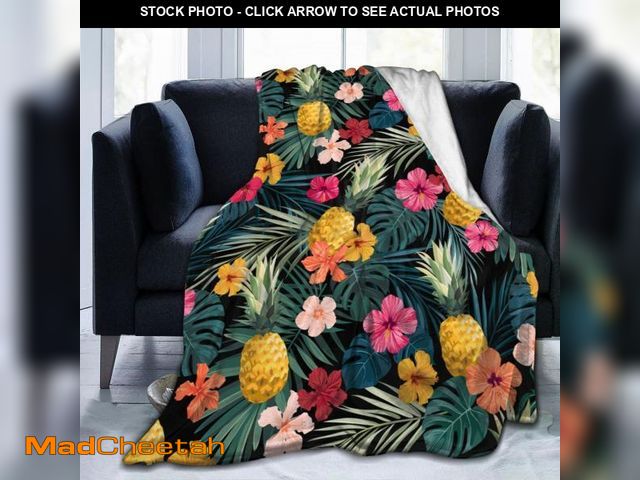 Lot 74-12119460 - Perinsto Palm Leaves Hibiscus Flowers Hawaii Throw Blanket Ultra Soft Warm All Season Tropical Pinea...
