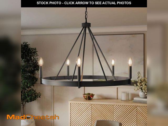 Lot 74-13822373 - Progress Lighting Aleswith Collection 32 in. 5-Light Matte Black Rustic Modern Chandelier for Dining...