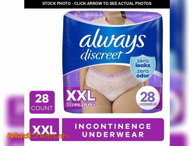 Lot 74-12859614 - Always Discreet Adult Incontinence Underwear for Women and Postpartum Underwear, XXL, Up to 100% Bla...