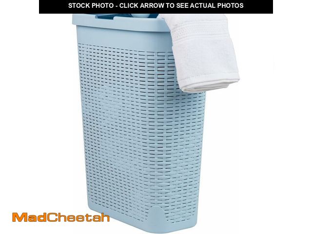 Lot 74-12366195 - (CRACKED) Mind Reader Slim Laundry Hamper with Lid, 40L Clothes Basket, Premium Wicker Design, Plast...