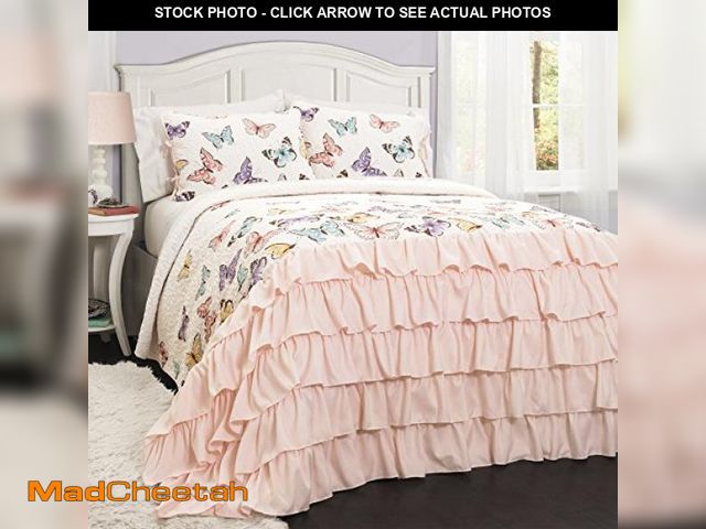 Lot 74-12399934 - Lush Decor Flutter Butterfly 2-Piece Quilt Set, Cute Quilted Bedspread, Pink, Twin - UNUSED